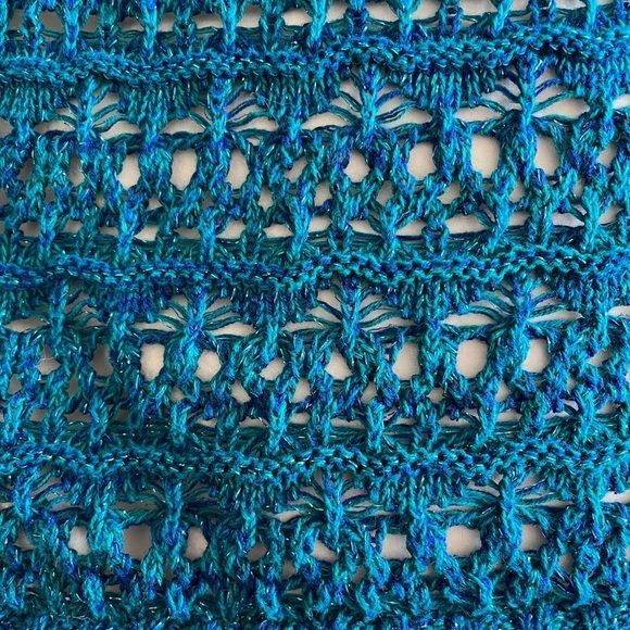 Catherines | Sparkly Teal Open Weave Knit Short Sleeve Cotton Sweater, 2X - Picture 3 of 5